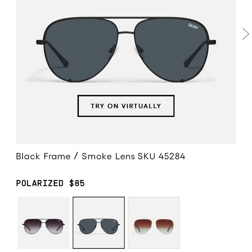 NWT Quay High Key Mini Aviator Sunglasses - Black Frame/Smoke Lens